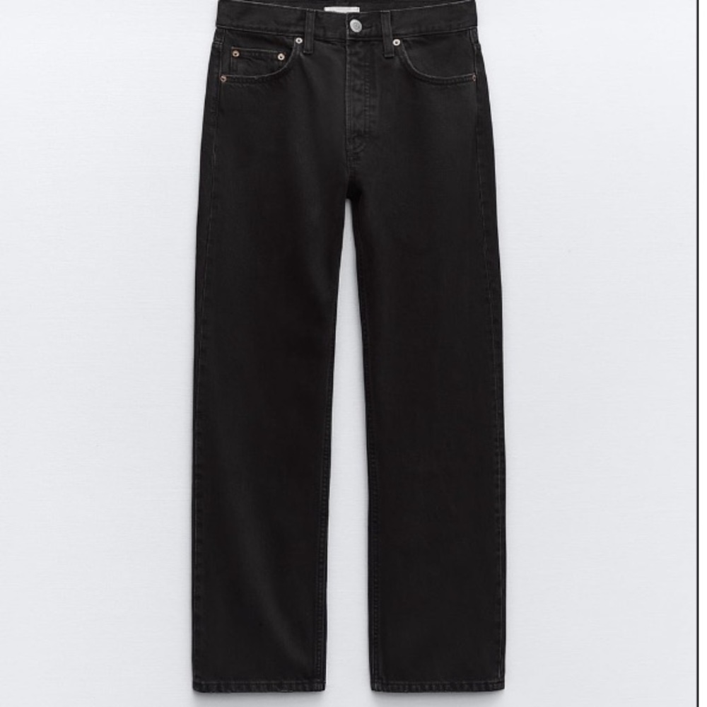 Zara Mid Rise Straight Leg Jeans Black